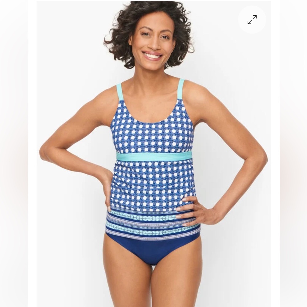 Talbots Cabana Life Takini top Playful Palms bathing suit swimsuit S scoop neck